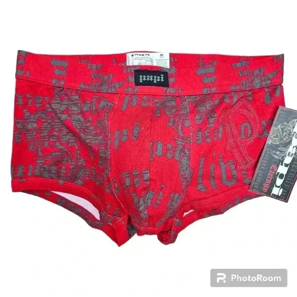 PAPI ETERNITY COTTON BLEND BRAZILLIAN BRIEFS RED/ GREY PATTERN #980555 LARGE NWT - Picture 1 of 6
